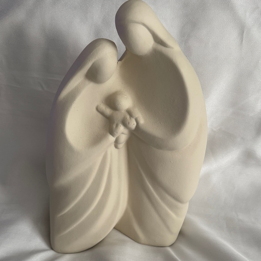 Neutral Ceramic Nativity Sculpture - Minimalist Holy Family Decor